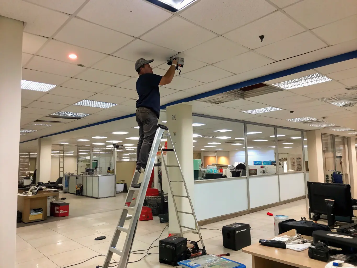 A team of experienced technicians installing a security system, showcasing their expertise and professionalism.