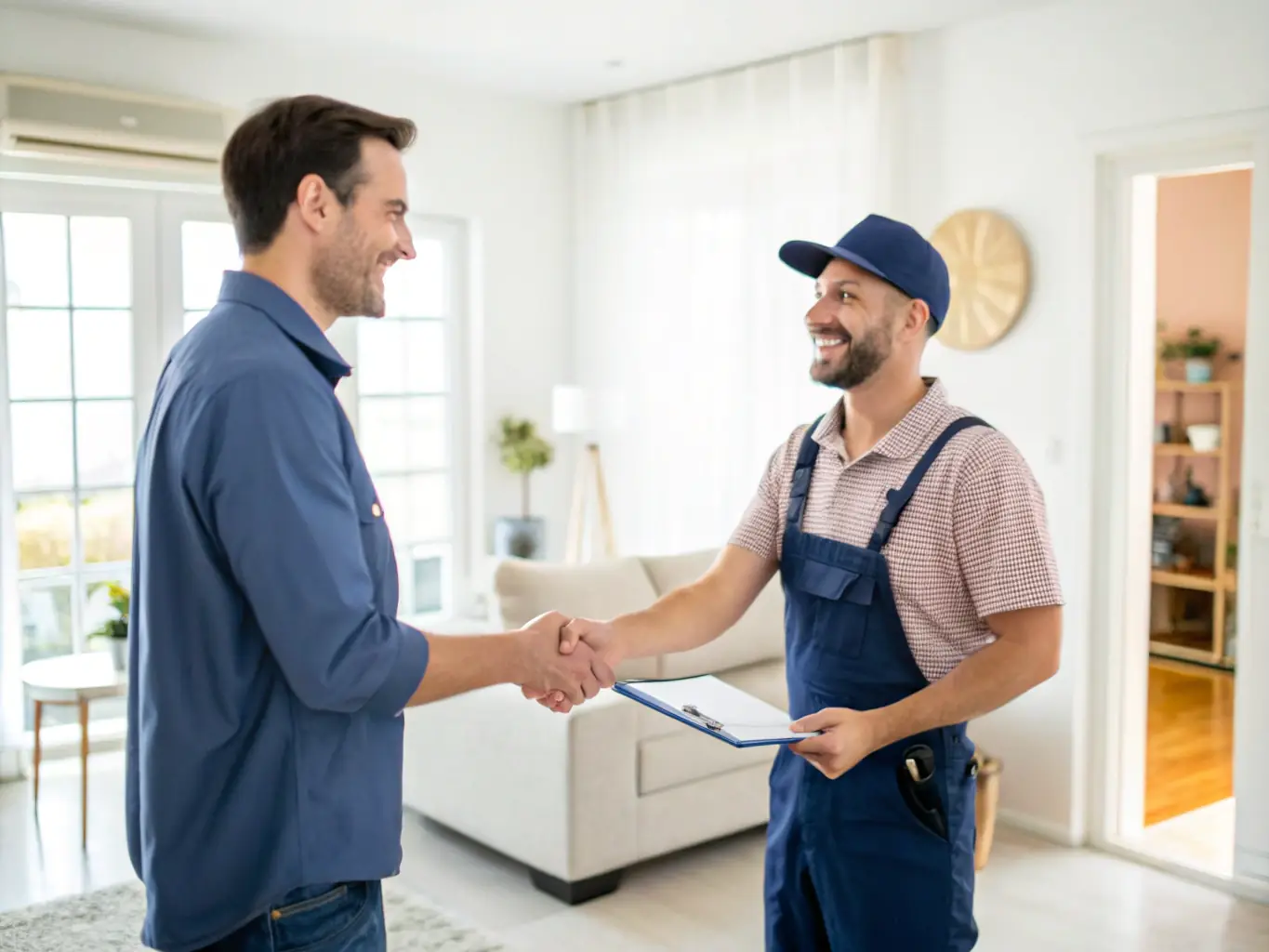 A friendly technician shaking hands with a satisfied customer in front of a FICCTV-branded van, symbolizing local service and trust.